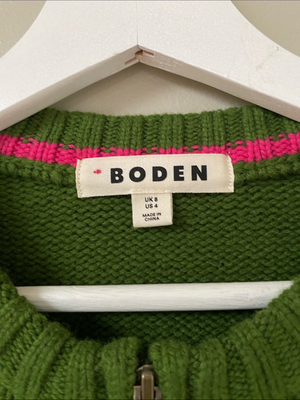 Boden Maya Zip Up Jacket  Olive Green Zip-Front Chunky Wool Knit Cardigan size 4 - Picture 4 of 6